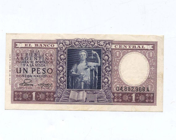 Argentina 1952 One Peso Bank Note Xf Etsy