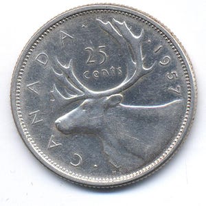 1957 Canada 25 Cent Silver Coin