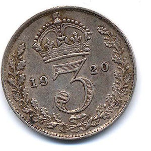 Moneta d'Argento Britannica da Tre Pence del 1920 (George V)