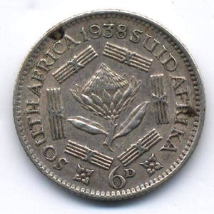 1938 South Africa Wedding Sixpence Coin for the Brides Shoe