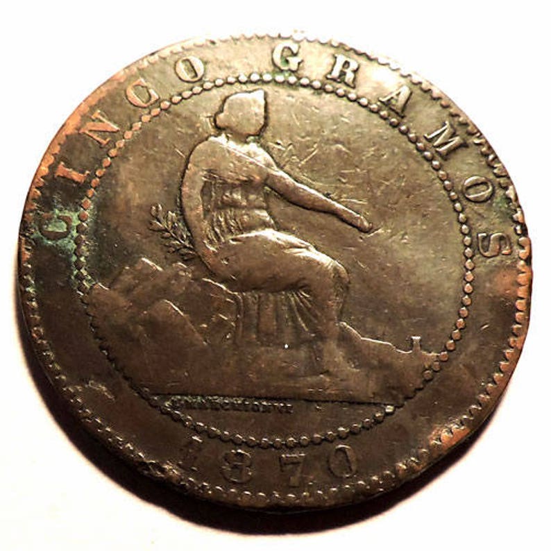 Piece De 5 Centimes Rare Espagne Espagne 5 centimes 1870 OM Lion pièce | Etsy