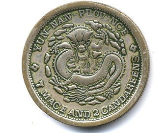China Yunnan Province 7 Mace 2 Candareens Silver Coin c1908