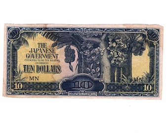 Banconota da 10 dollari del governo giapponese della seconda guerra mondiale &quot;Banana Money&quot;.