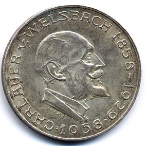 1958 .800 Silver Auer von Welsbach Austria 25 Schilling