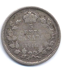 1916 Canadian 5-Cents Silver (George V)