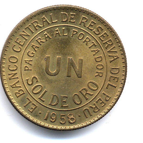 1958 Peru Un Sol De Oro Brass Coin