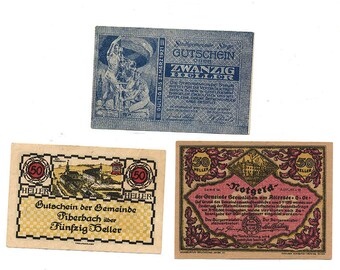 3 Germania Notgeld Banconote Emergenza Germania Denaro c1920s