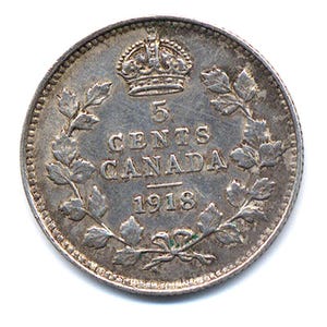 1918 Canadian 5-Cents Silver (King George V)