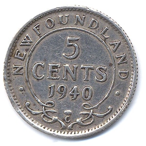 1940-C Newfoundland 5 Cent Silver Coin - (King George VI)