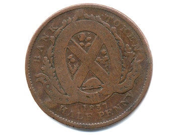 1837 Canadian Half Penny Quebec Bank Token Un Sou