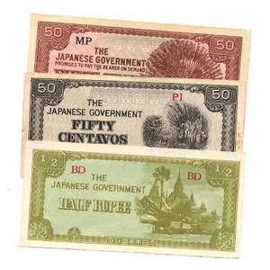 3Japanese WWII Occupation Bank Notes
