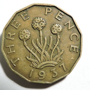 Reserved for Colton 1937 British Three Pence Brass Coin (George VI)