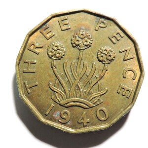 1940 British Brass 3 Pence Coin - King George VI