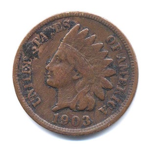 Moeda de um centavo de cabeça de índio dos EUA de 1903
