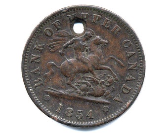 Bank of Upper Canada 1854 One Penny Bank Token w/hole