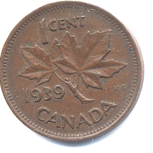 1939 Canadian One-Cent Small