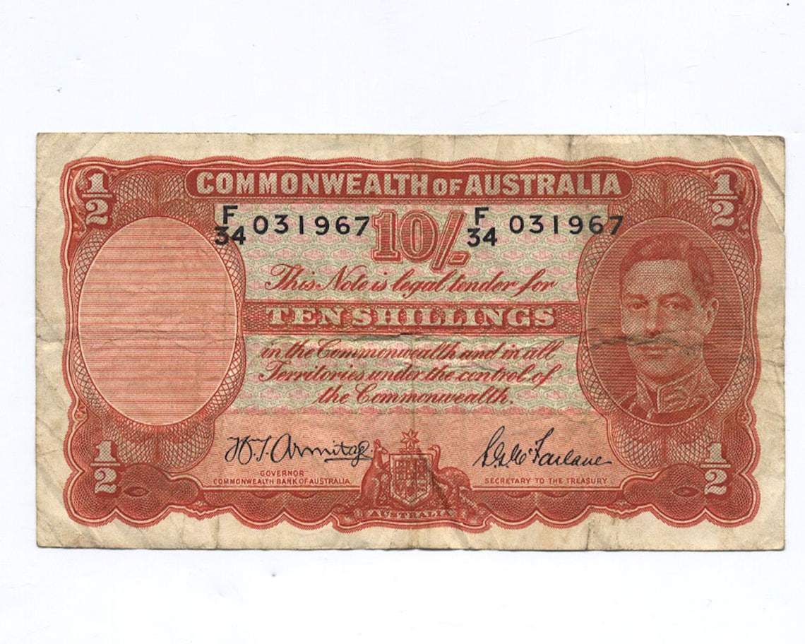 1942 Australia 10 Shillings Bank Note King VI Etsy