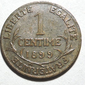 1899 Francia Moneda de 1 Céntimo Bronce #2