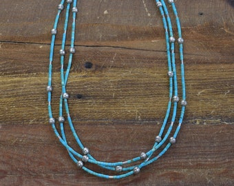 Navajo Turquoise Sterling Silver Beaded Necklace