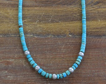 Navajo Turquoise and Sterling Silver Bead Necklace*