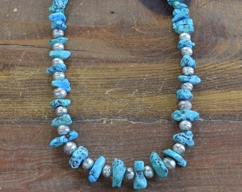 Sterling Silver and Nugget Turquoise Bead Necklace