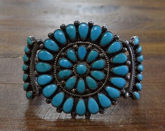 Vintage Turquoise Cluster Sterling Silver Bracelet
