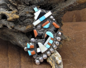Vintage Southwest Sterling Silver Inlay Rainbow Yei Pin *