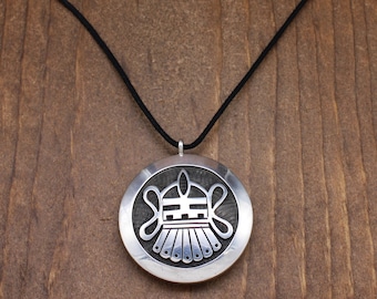 Vintage Sterling Silver Hopi Reversible Kachina Mask Pendant on Cord Necklace *