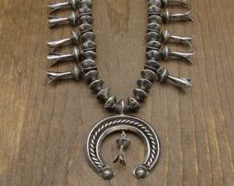 Vintage Sterling Silver Squash Blossom Statement Necklace *