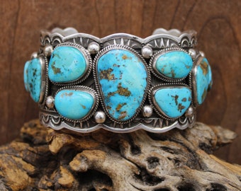 Navajo Darrell Cadman Sterling Silver Morenci Turquoise Stones