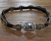 Vintage Sterling Silver Navajo Bear Concho Belt