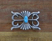 Vintage Navajo Turquoise Sandcast Sterling Silver Belt Buckle