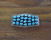 Vintage Sterling Silver Turquoise Cluster Belt Buckle