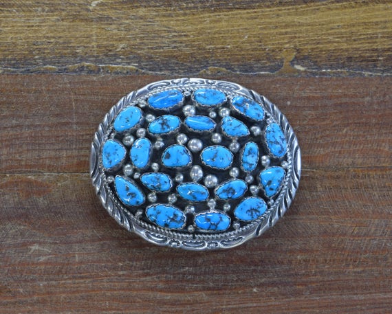 Vintage Zuni Navajo Turquoise Cluster Womens Heavy Circular Belt Buckle Rare The Quinn Turquoise Cluster Belt Buckle – Calli Co. Silver main image 3