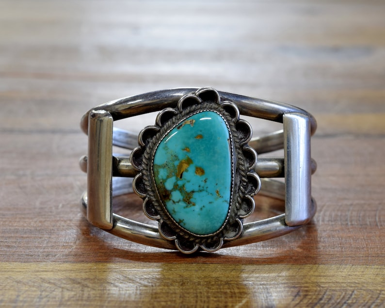Vintage Navajo Turquoise Sterling Silver Cuff Bracelet - Etsy