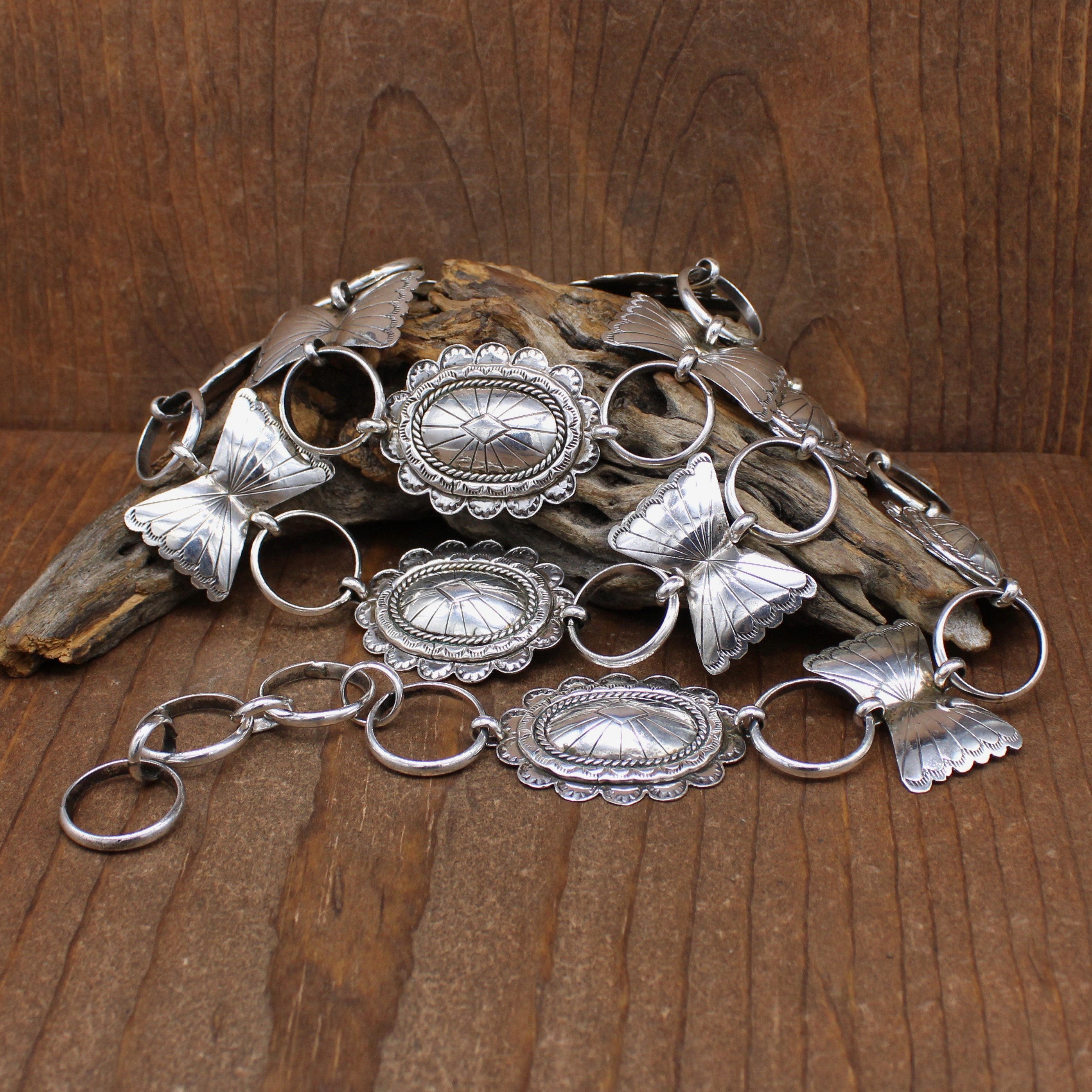 Beautiful Sterling Silver Link Concho Belt With Domed  display picture 1