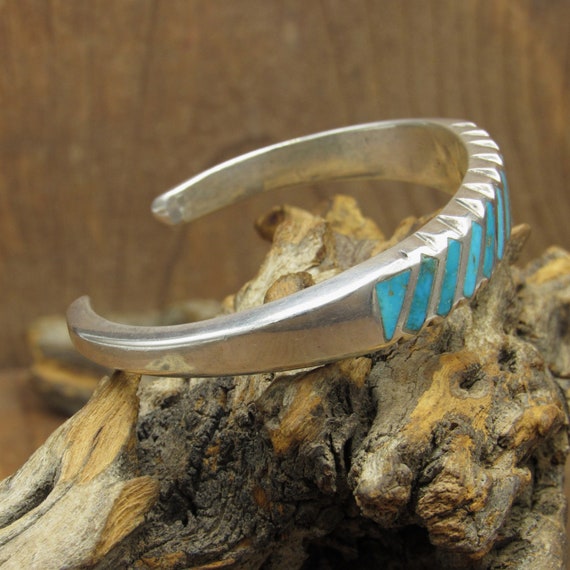 Vintage Sterling Silver Southwest Turquoise Inlai… - image 2