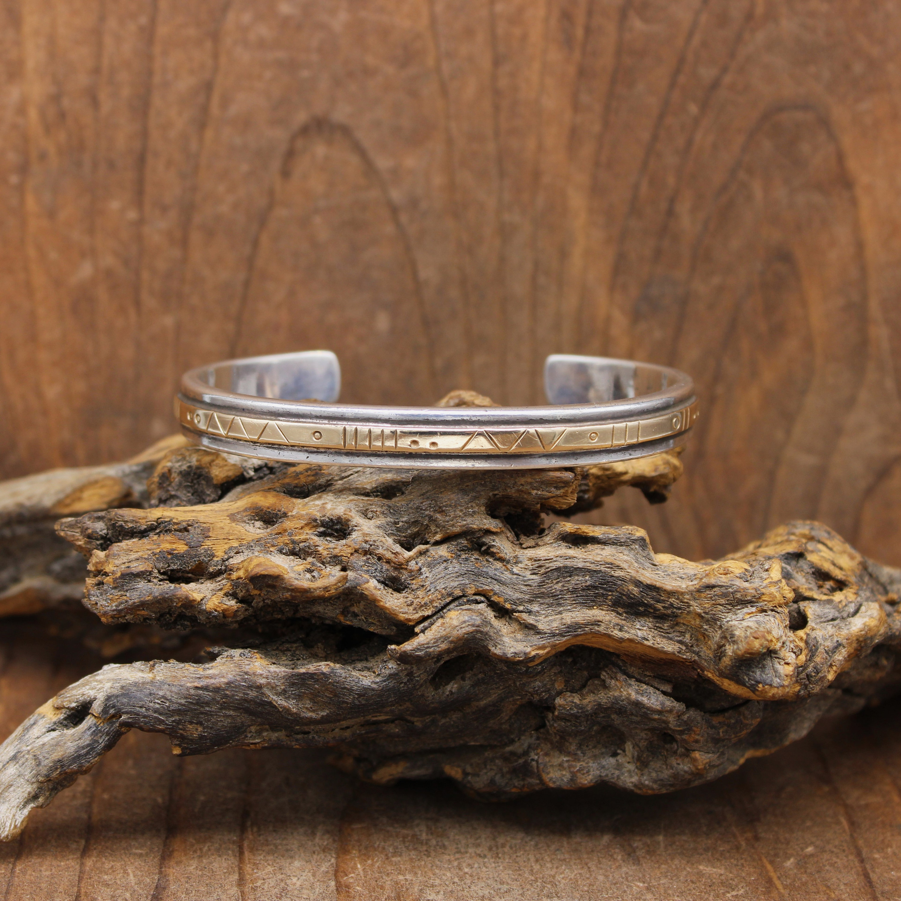 Sterling Silver and 14K Yellow Gold Cuff Bracelet by Lisa