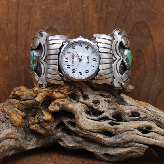 Beautiful Vintage Coral and Turquoise Sterling Silver Men display picture 2