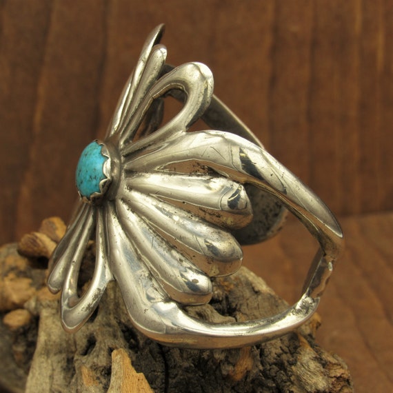 Southwest Sterling Silver Sand Cast and Turquoise… - image 3