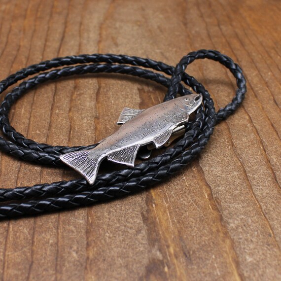 Unique Vintage Sterling Silver Trout Bolo Tie Gem