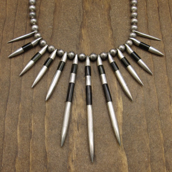 Vintage Sterling Silver And Brown Spiked Necklace - image 3