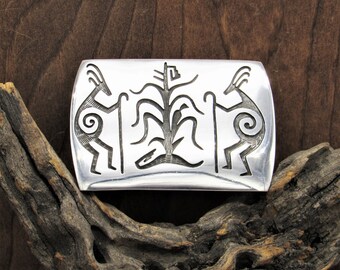 Sterling Silver Kokopelli & Heartline Bear Belt Buckle 