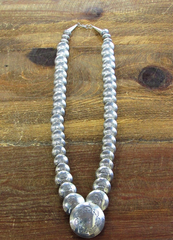 Vintage Stamped Sterling Silver Beaded Necklace - image 1
