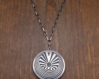 Outstanding Vintage Reversible Sterling Silver Man in the Maze Pendant Necklace*