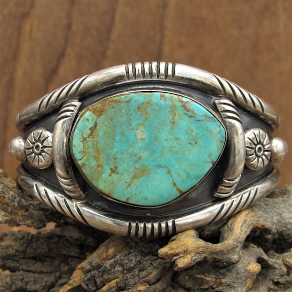 Navajo Sterling Silver and Turquoise Vintage Brace