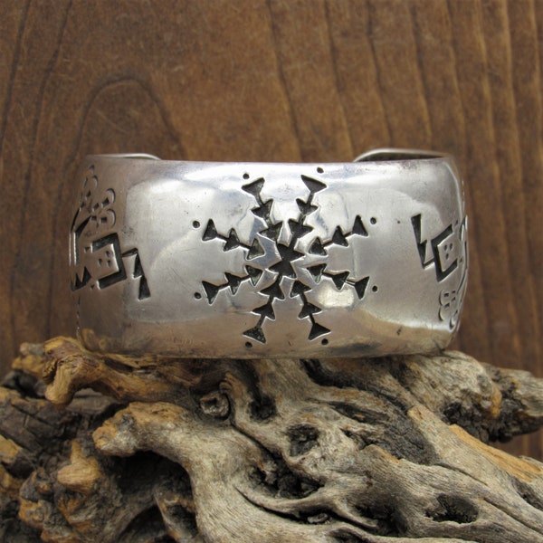 Vintage Navajo Sterling Silver Overlay Cuff Bracelet by Manuel Begay