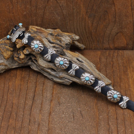 Sterling Silver and Turquoise Concho Style Bracel… - image 2