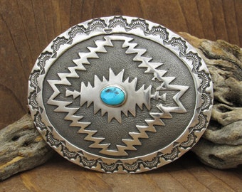 Wonderful Sterling Silver and Turquoise Southwest Oval Belt Buckle