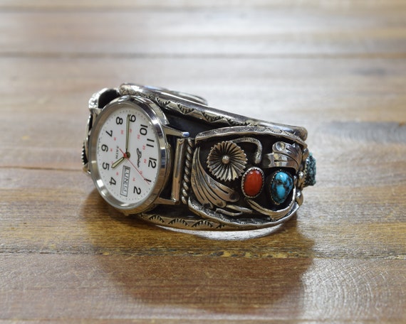 Southwestern Turquoise and Coral Sterling Silver … - image 4